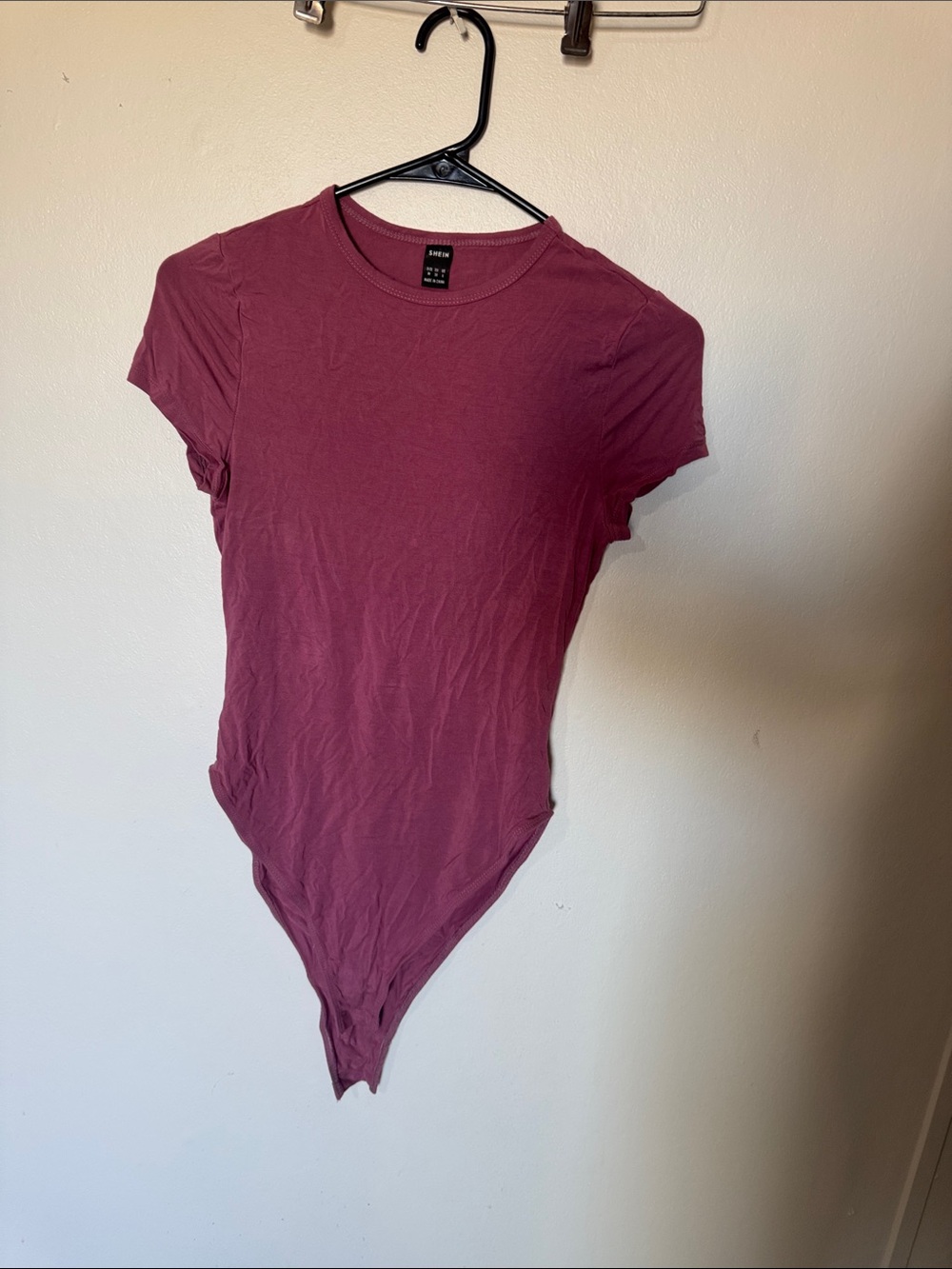 SHEIN Short Sleeve Crewneck Bodysuit in Plum